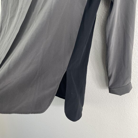 Vince Shirt Womens 6 Gray Black 100% Silk Long Sleeve Tunic Blouse Top High Low - Picture 11 of 12